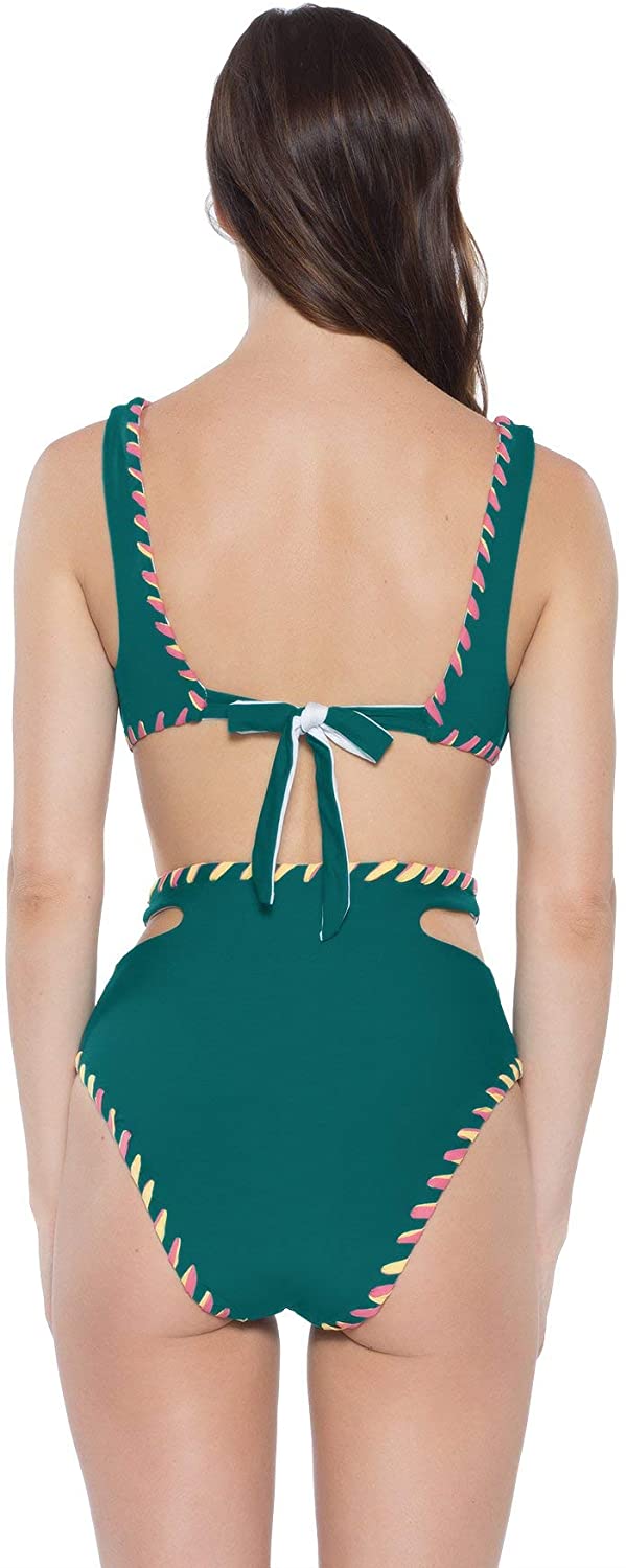 Women's Teal Cut Out Tie Back Reversible Swimwear Top
