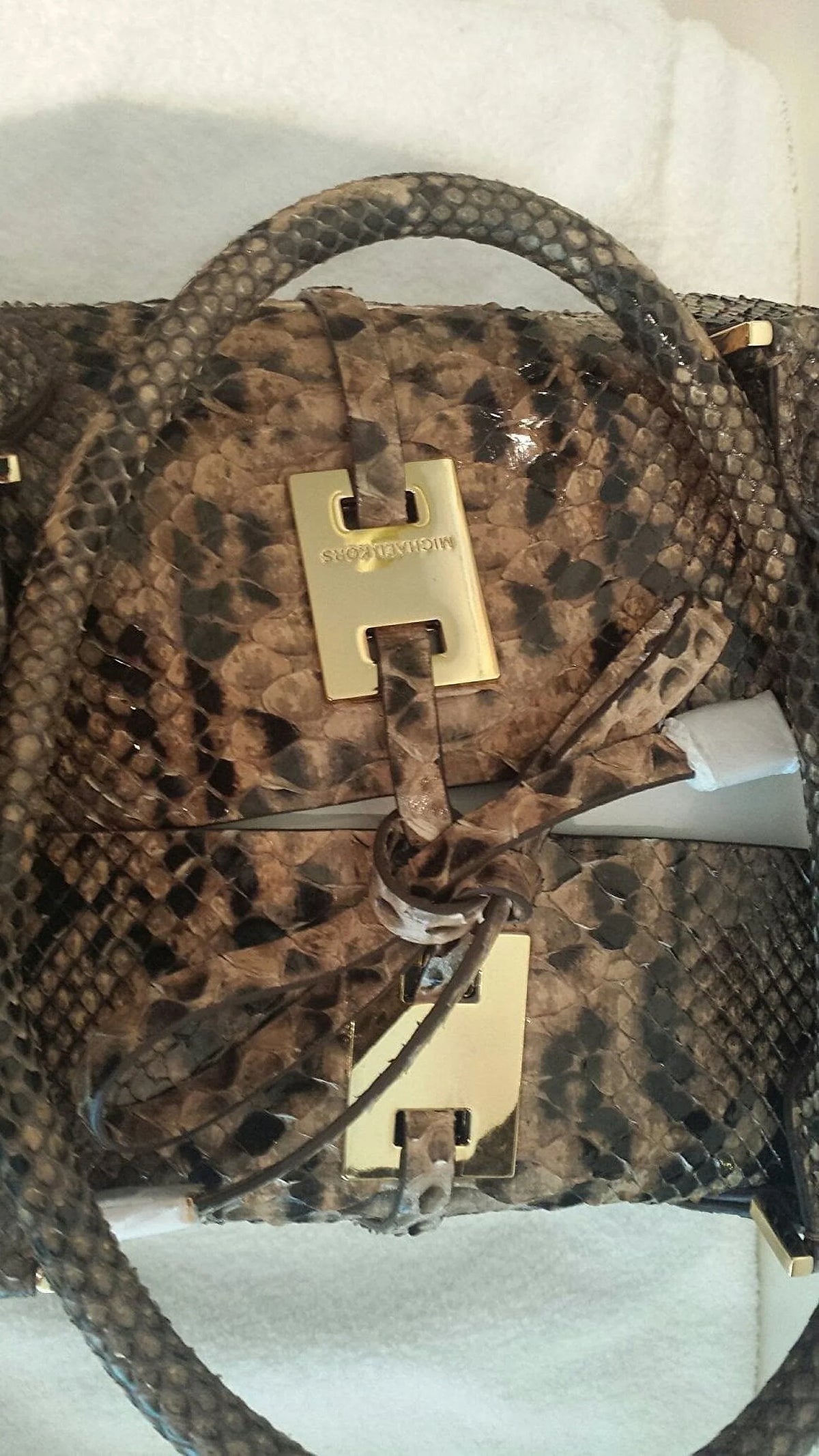 Michael Kors Collection Brown Large Miranda Python Tote Suntan