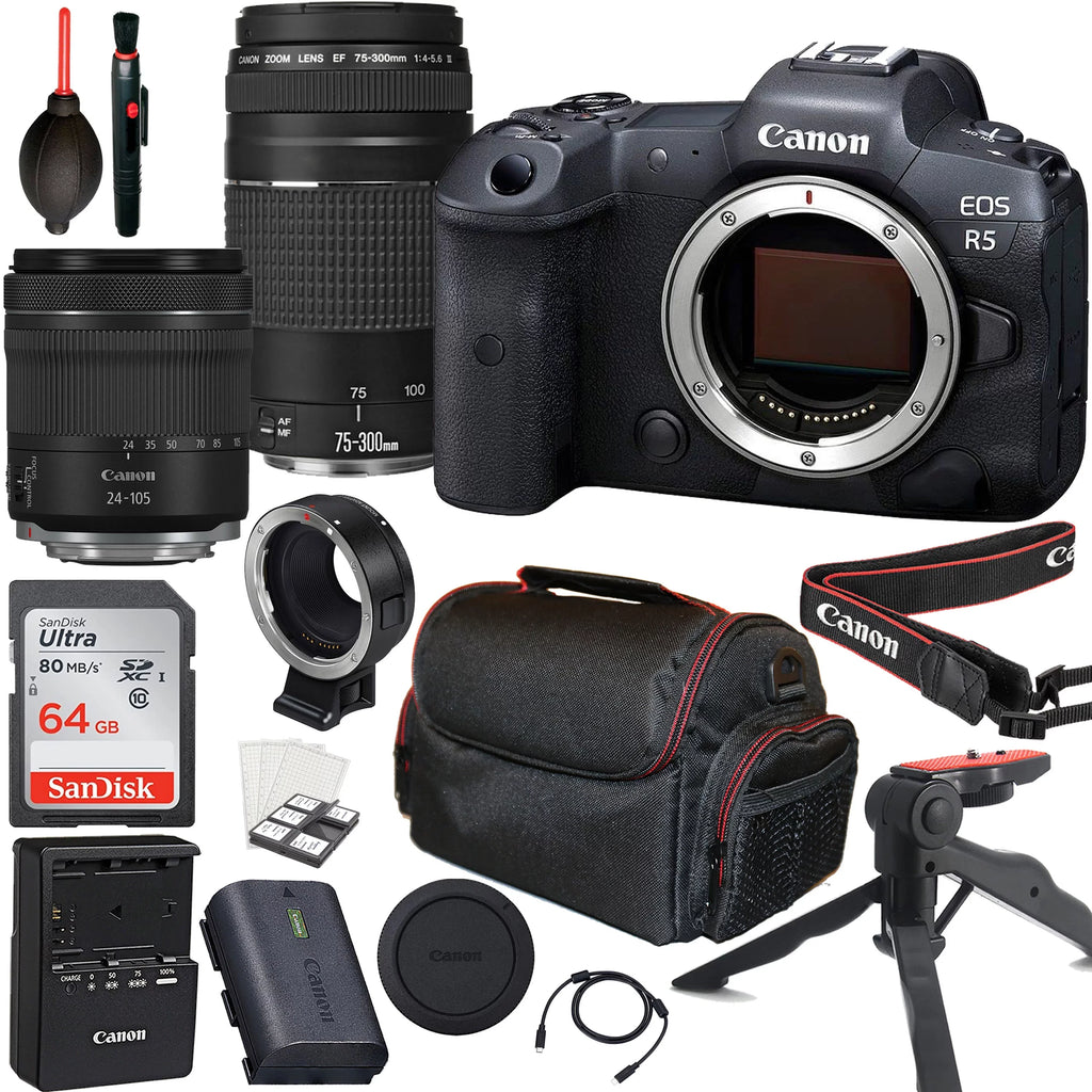 Canon   Mirrorless Camera with  24-105mm f/4-7.1   Lens + Canon  75-300mm f/4-5.6  Lens + 64GB Memory Card + Tripod + Case & More