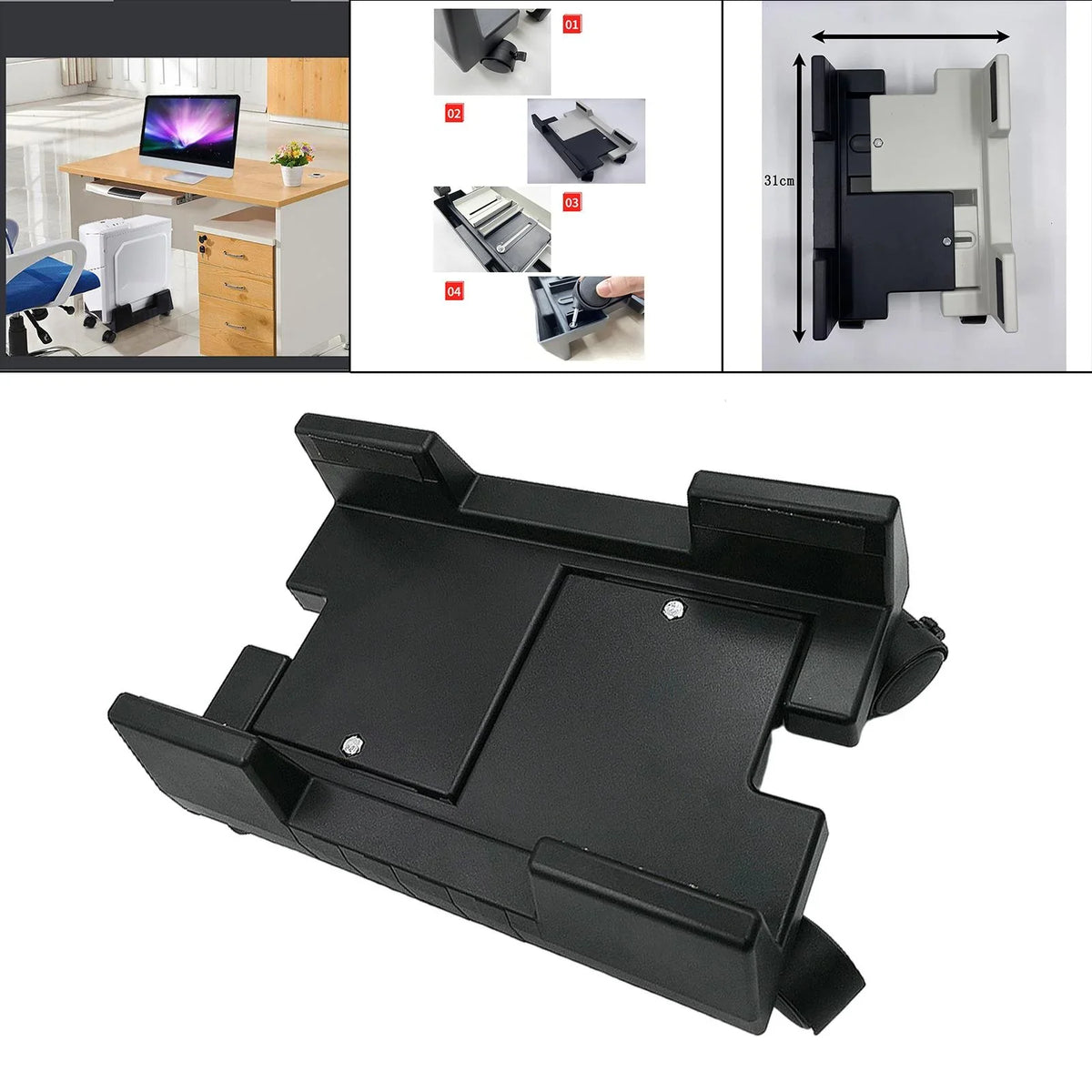 Holder Mobile Computer Stand ,Rolls for Premium Fits Most Computer Cases , Felts Pads on Clamps Black