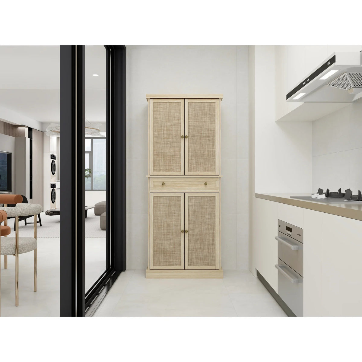 4 Door Cabinet with 1 Drawer, with 4 Adjustable Inner Shelves, Storage Cabinet