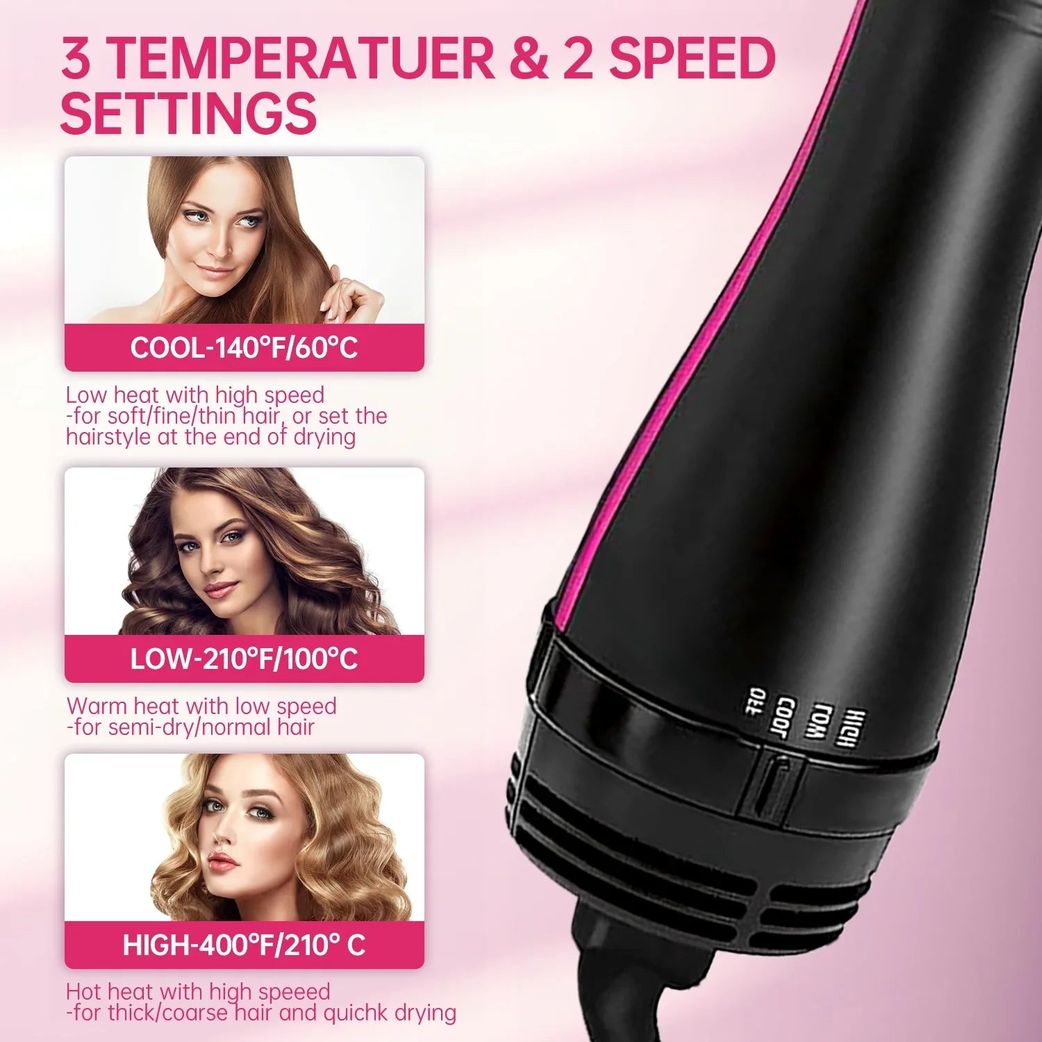 One-Step Hair Dryer and Styler | Detangle, Dry, and Smooth Hair(Black)