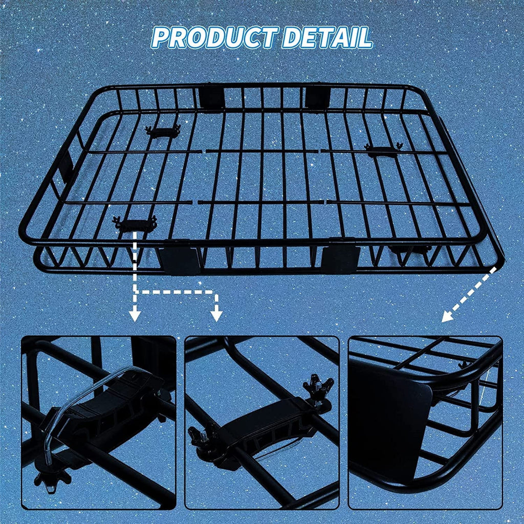 64" x 39" x 6'' Universal Roof Rack Cargo Carrier with Extension 250LBS Weight Capacity Heavy Duty Steel Car  Top Luggage Storage Holder Basket for Travel