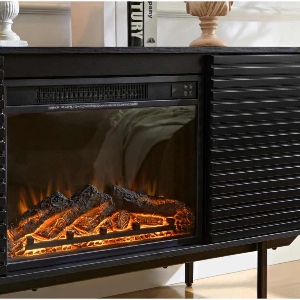 DeeHome  The whole cabinet is made of black oak board, the middle layer board on both sides of the cabinet can be adjusted, the furnace is embedded in the middle grid with the remote control