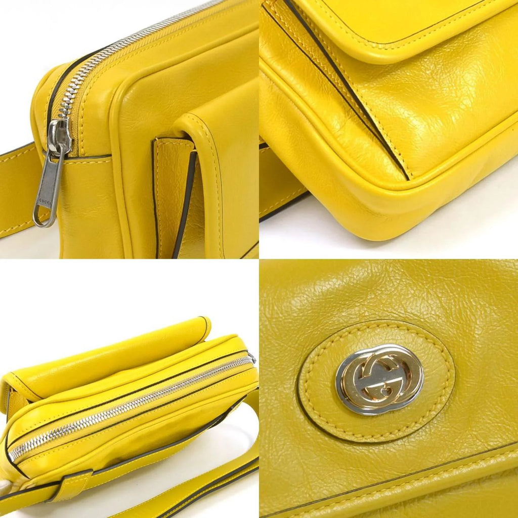 Pre-Owned Gucci  waist bag belt interlocking  leather yellow silver unisex 598080 (Good)