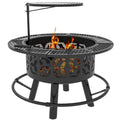 Capri 33" Outdoor Fire Pit  Grill Wood Burning Firepit with Adjustable Cooking Grate and Poker, Round, for Backyard, Patio, Picnic, Black