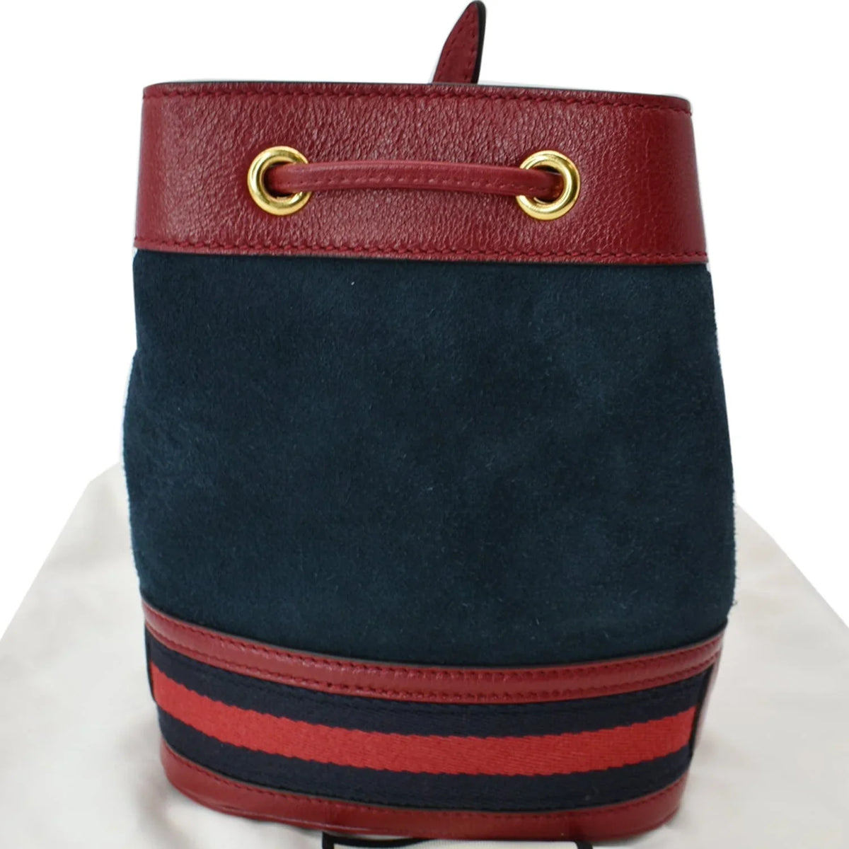 Pre-owned  Ophidia Mini Leather Trimmed Suede Bucket Bag Blue 550620