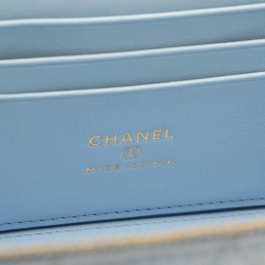 Pre-Owned Chanel Logo Handle Vanity Shoulder Bag Caviar Skin Blue Gold Hardware  (Good)