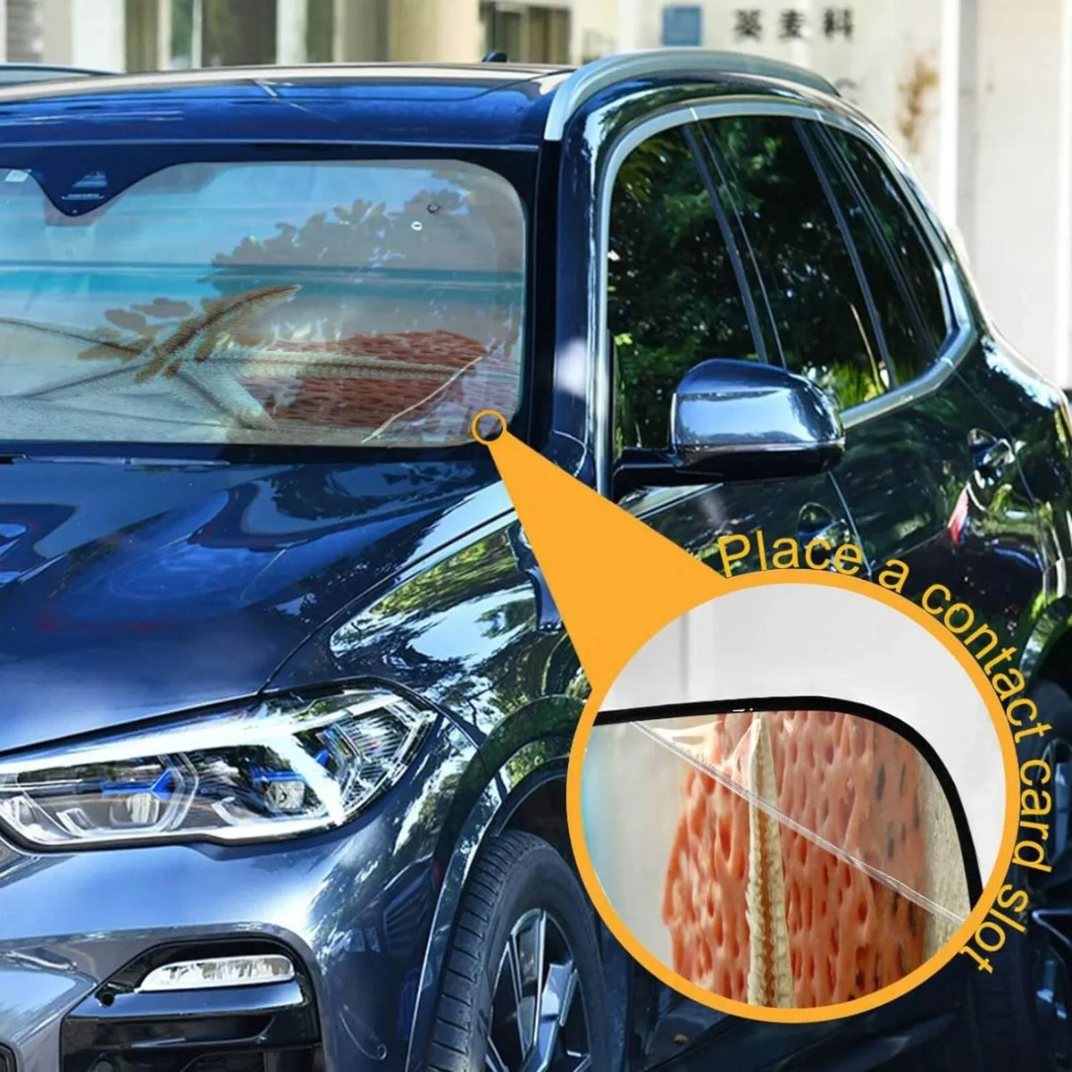 Bestwell Tropical Beach Car Windshield Sun Shade,oldable Visor Protector Sunshade Blocks  Rays and Accessories to Protect for Cars,SUVs,Trucks-55×27.6in