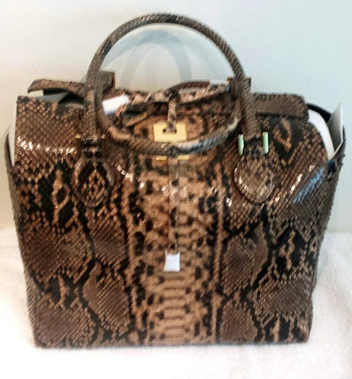 Michael Kors Collection Brown Large Miranda Python Tote Suntan