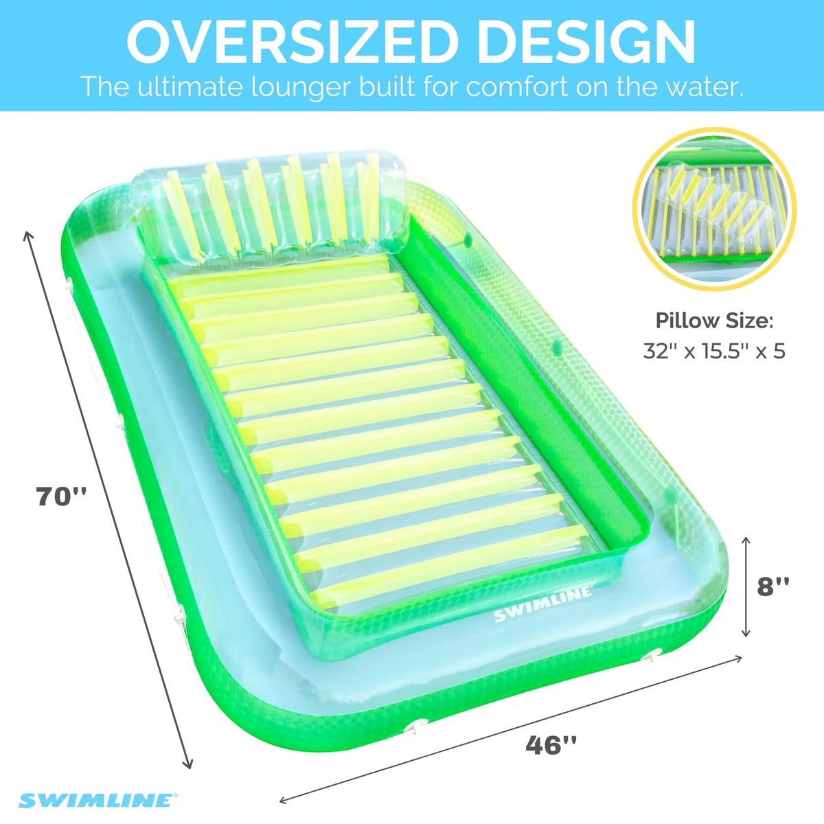 Original Suntan Tub Classic Edition Inflatable Floating Lounger Green and Yellow  Tanning Pool Hybrid Lounge