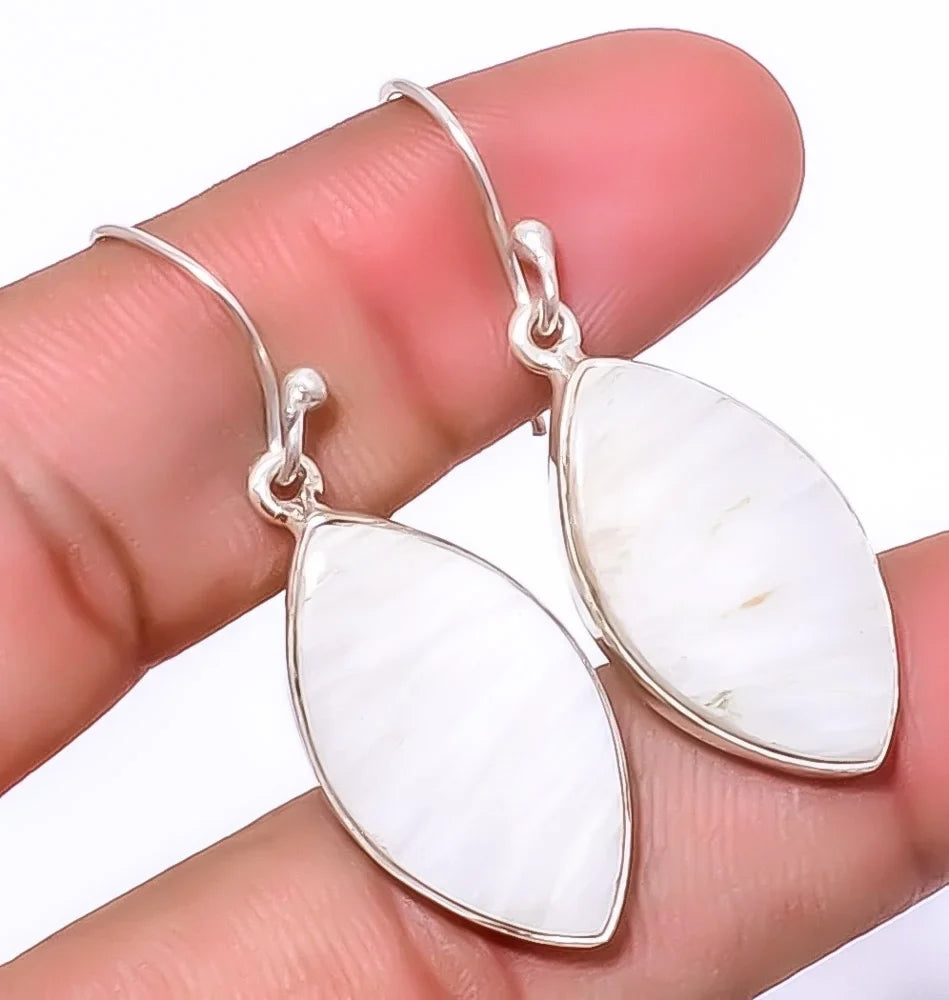 White Scolecite - India Gemstone 925 Silver Plated Jewelry Earring 1.76" , Valentine's Day Gift, Birthday Gift, Beautiful Jewelry For Woman