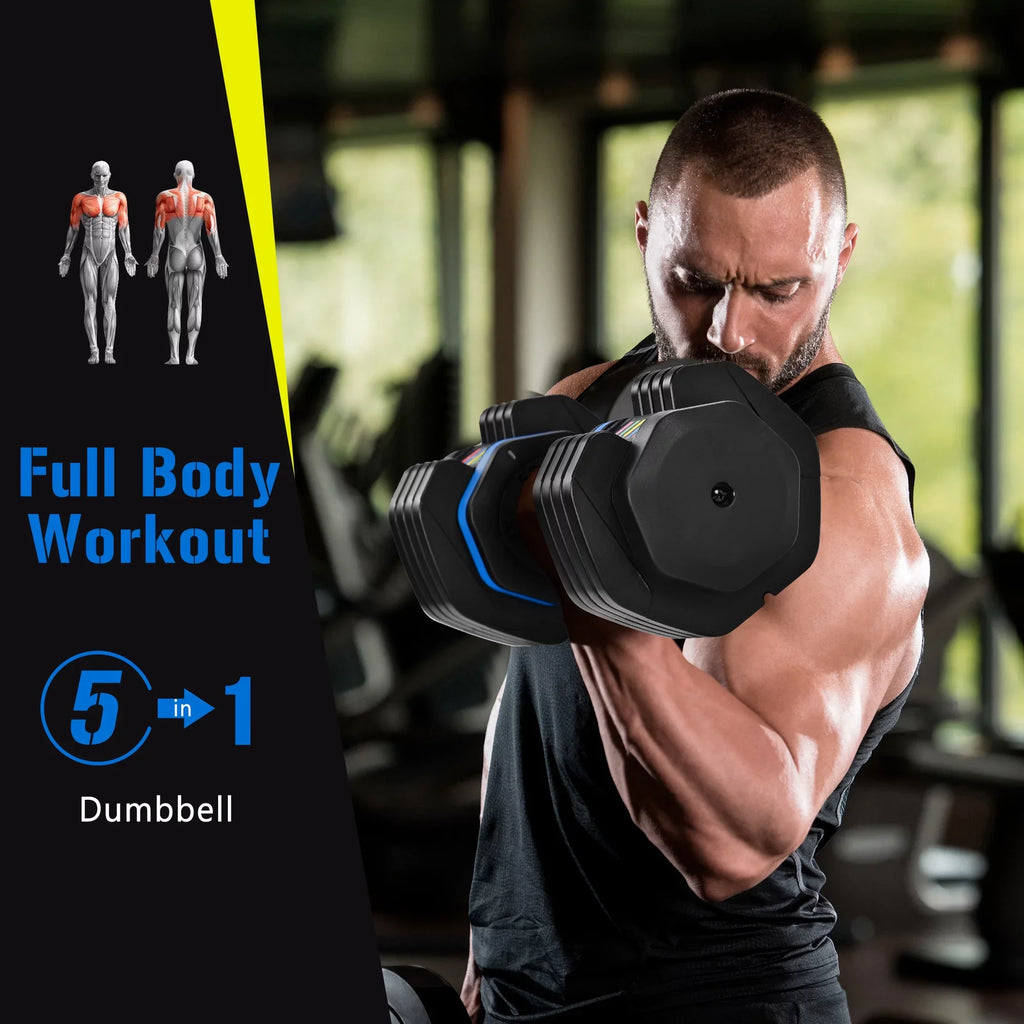 Adrinfly Adjustable Dumbbell - 55lb x2 Dumbbell Set of 2 with Anti-Slip Handle, Fast Adjust Weight by Turning Handle with Tray, Exercise Fitness Dumbbell Suitable for Full Body Workout
