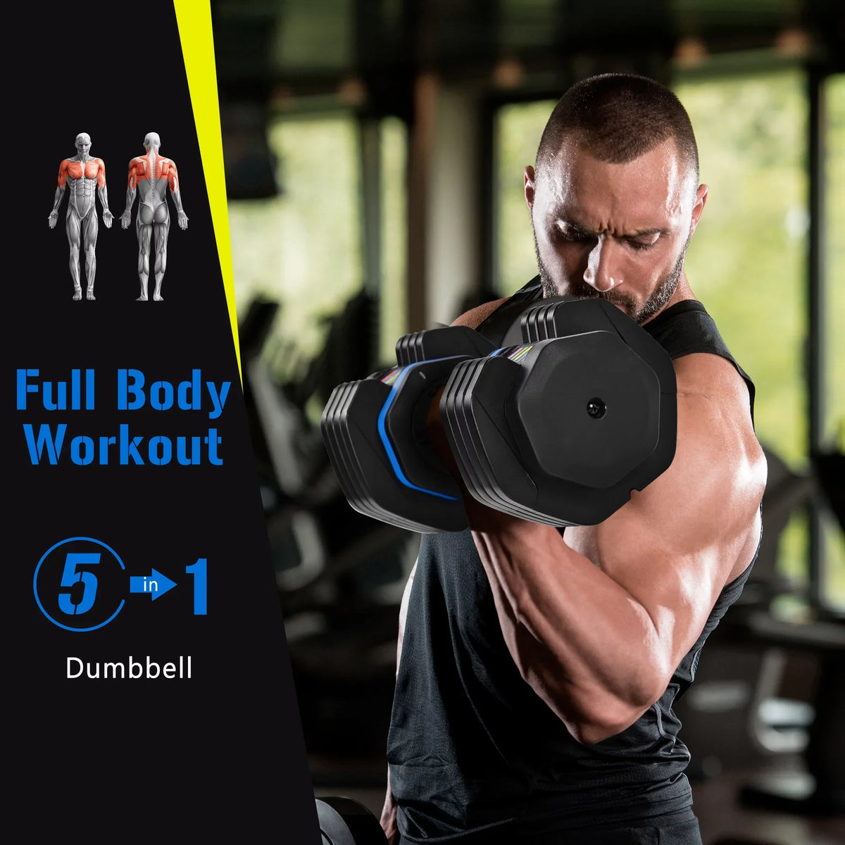 Adrinfly Adjustable Dumbbell - 55lb x2 Dumbbell Set of 2 with Anti-Slip Handle, Fast Adjust Weight by Turning Handle with Tray, Exercise Fitness Dumbbell Suitable for Full Body Workout