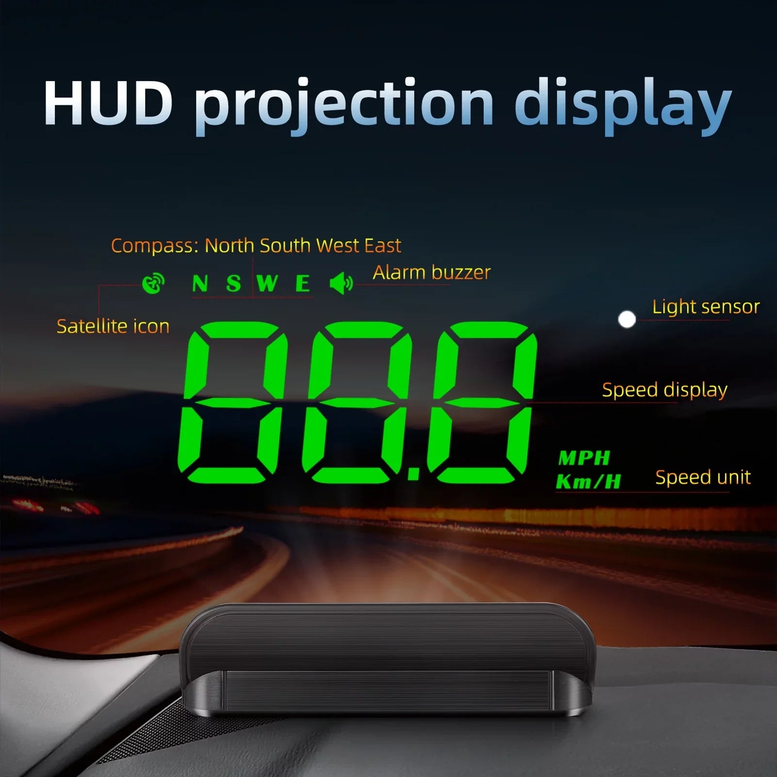 moobody Car  3.5 inch Head-up Display Windshield Projecter Digital Vehicle Speedometer  Model Overspeed Warning Fatigue Driving Alarm