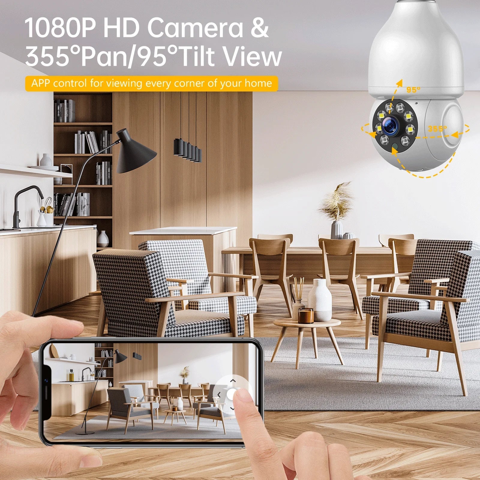 Dome Light Bulb Camera 2.4G WiFi 1080P Security Camera Wireless Outdoor, Color Night Vision 2-Way Audio 360°  Camera with Remote Access Motion Detection (4PCS)