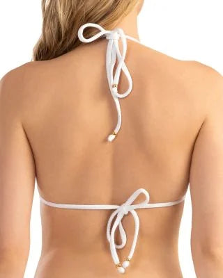 Shoshanna Womens Ruffled Halter Bikini Top Swimwear White Size /