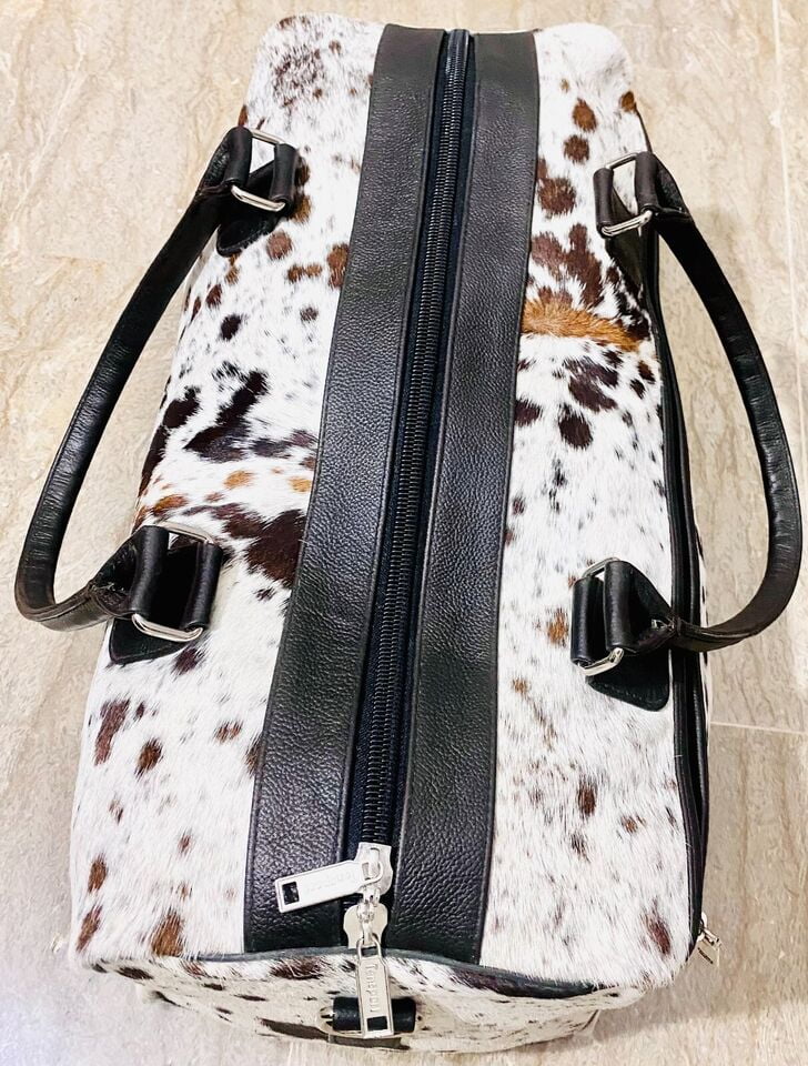 Duffle bag hair on leather bag Cow hide bag travel bag weekender Travel, Sports & Gym Luggage Bag