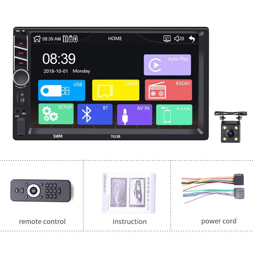 Podofo 2 Din Car Stereo with Apple -play 7 inch Touch Screen Car  Player Car Radio Bluetooth  with 4  Rear View Camera