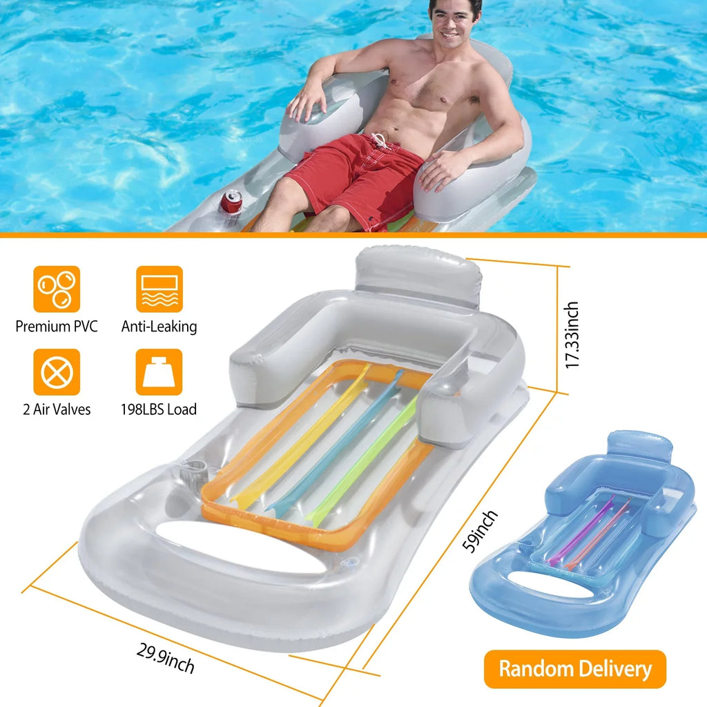 iMounTEK 2Pack Relaxing Lounge Mat, Inflatable Pool Float for Adults, White & Blue