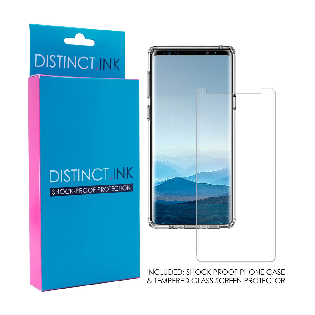 DistinctInk Clear Shockproof Hybrid Case for Samsung Galaxy Note 9 -  Bumper, Acrylic Back, Tempered Glass Screen Protector - Walk By Faith Not By Sign - Sneakers