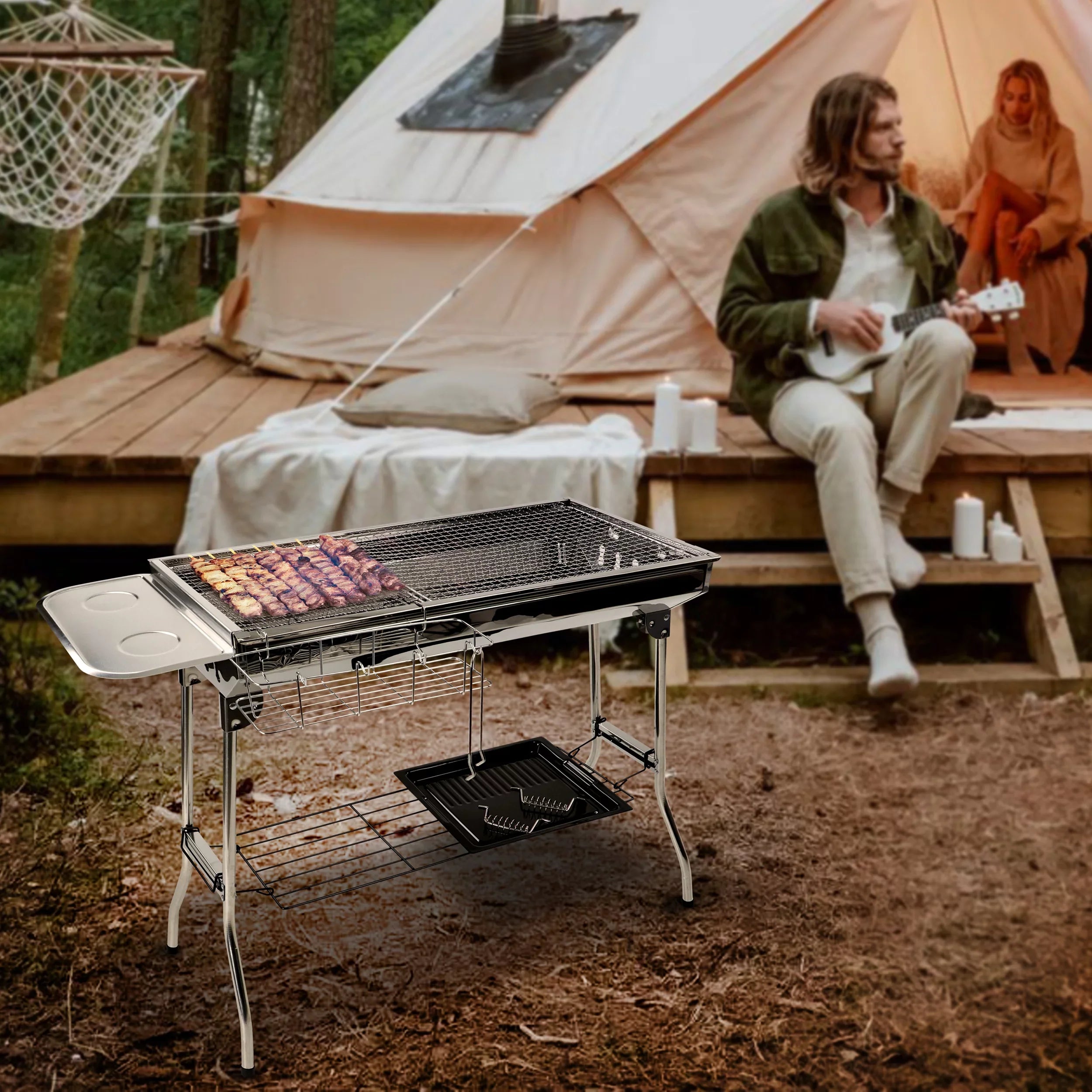 Neature Portable Charcoal Grill for Camping - 26.8in Tall Foldable  Grill