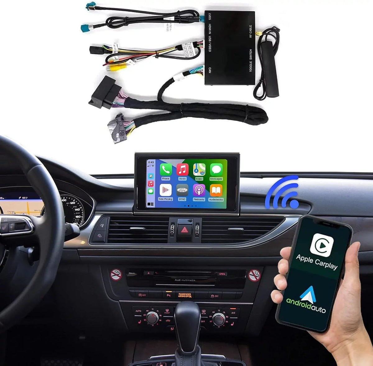 Road Top Wireless Carplay Retrofit Kit Decoder for Audi  2010-2016 Year with  3G System, fit for Audi  2016-2018 Year with , Support Android Auto, Mirrorlink, Reverse Camera
