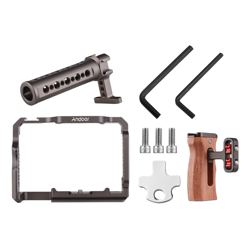 7299 Aluminum Alloy Cage Kit with Video Rig Handle Wooden Grip Replacement for Sony  /  /