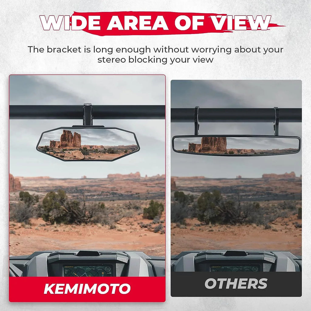 Kemimoto  Center Rear View Mirrors for 1.6"-2" Compatible with Polaris  Can Am  Maverick Yamaha Rhino Kawasaki  1000 Honda Pioneer