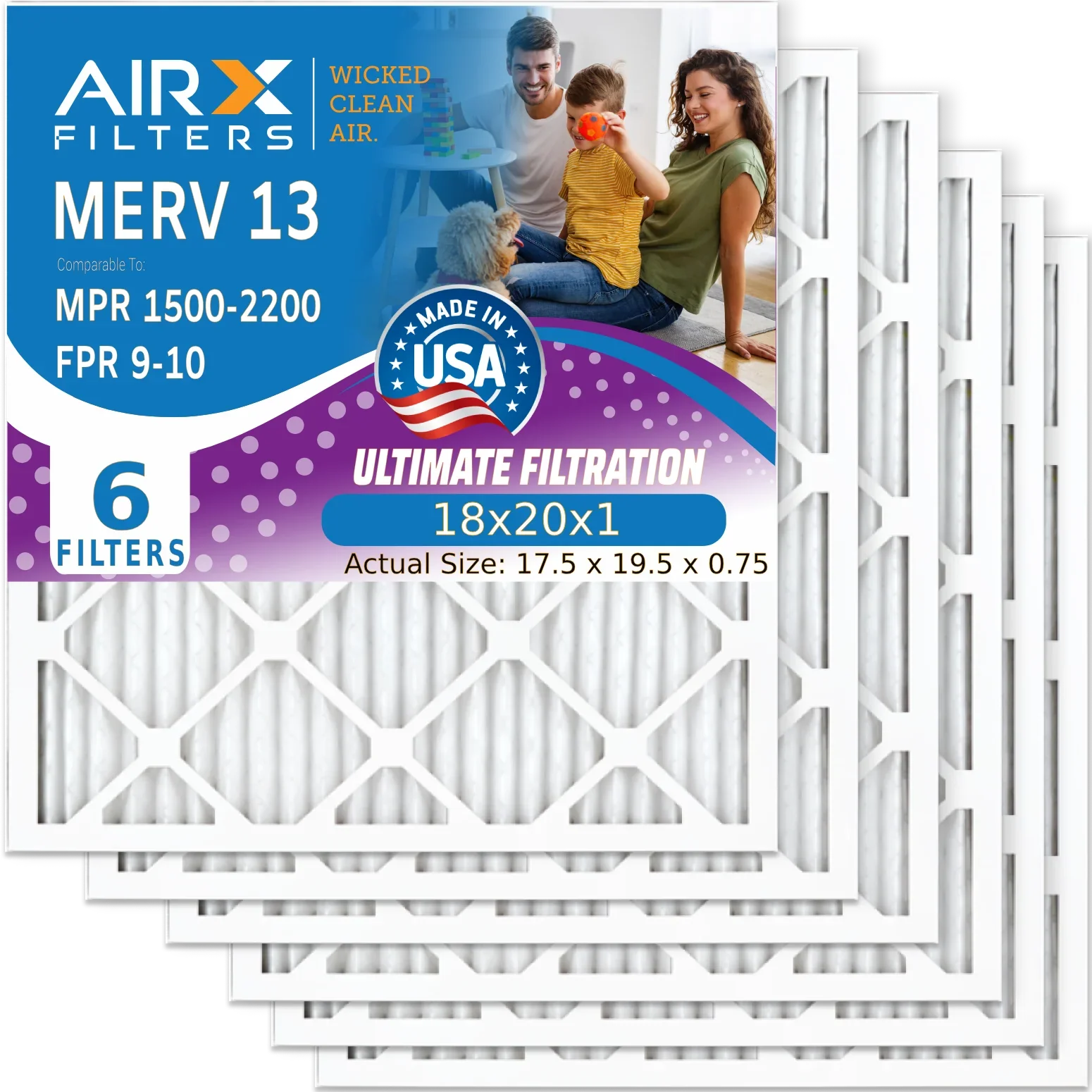 18x20x1 Air Filter  13 Comparable to  1500 - 2200 &  9 Electrostatic Pleated Air Conditioner Filter 6 Pack   Premium  Made 18x20x1 Furnace Filters by     .