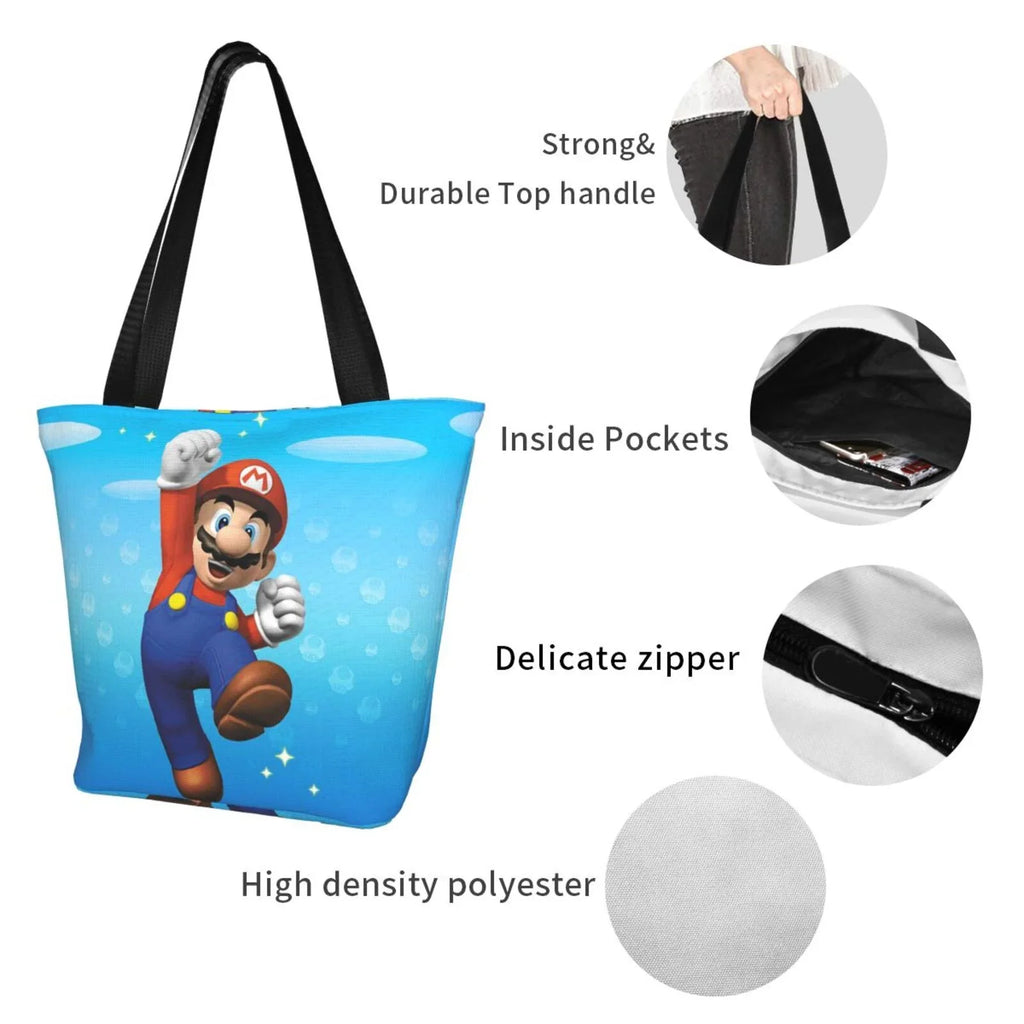 Funny Super Mario Women's Tote Bag Large Capacity Shoulder Handbag For Travel Beach Shopping Business Work School