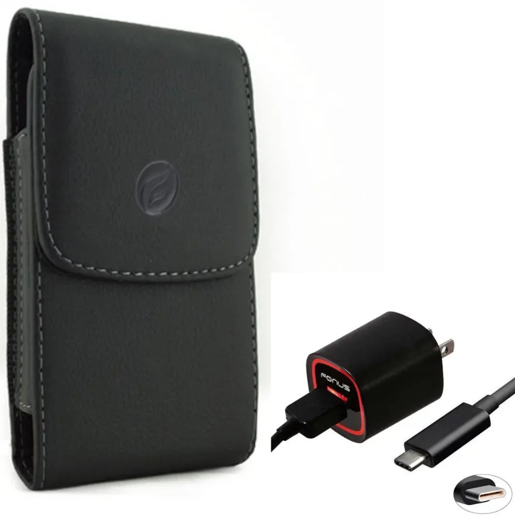 Cable 2.4A Home Charger w Holster Leather Case Belt Clip for Motorola Revvlry Plus, Moto  - OnePlus 6T, 6 - Razer Phone 2 - Samsung Galaxy  Plus  Plus  Plus XCover FieldPro
