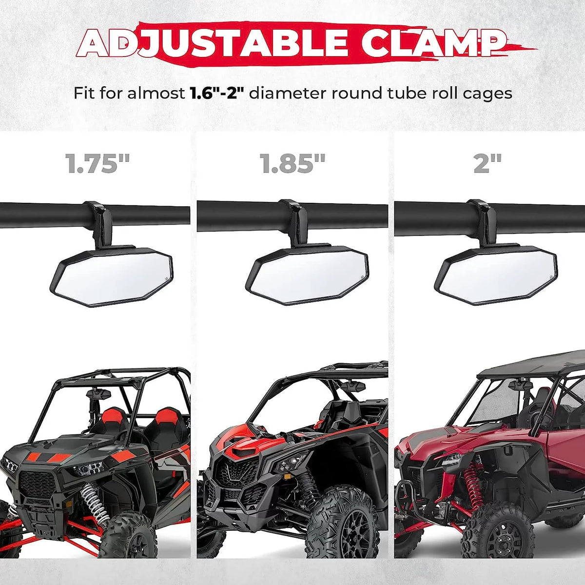 Kemimoto  Center Rear View Mirrors for 1.6"-2" Compatible with Polaris  Can Am  Maverick Yamaha Rhino Kawasaki  1000 Honda Pioneer