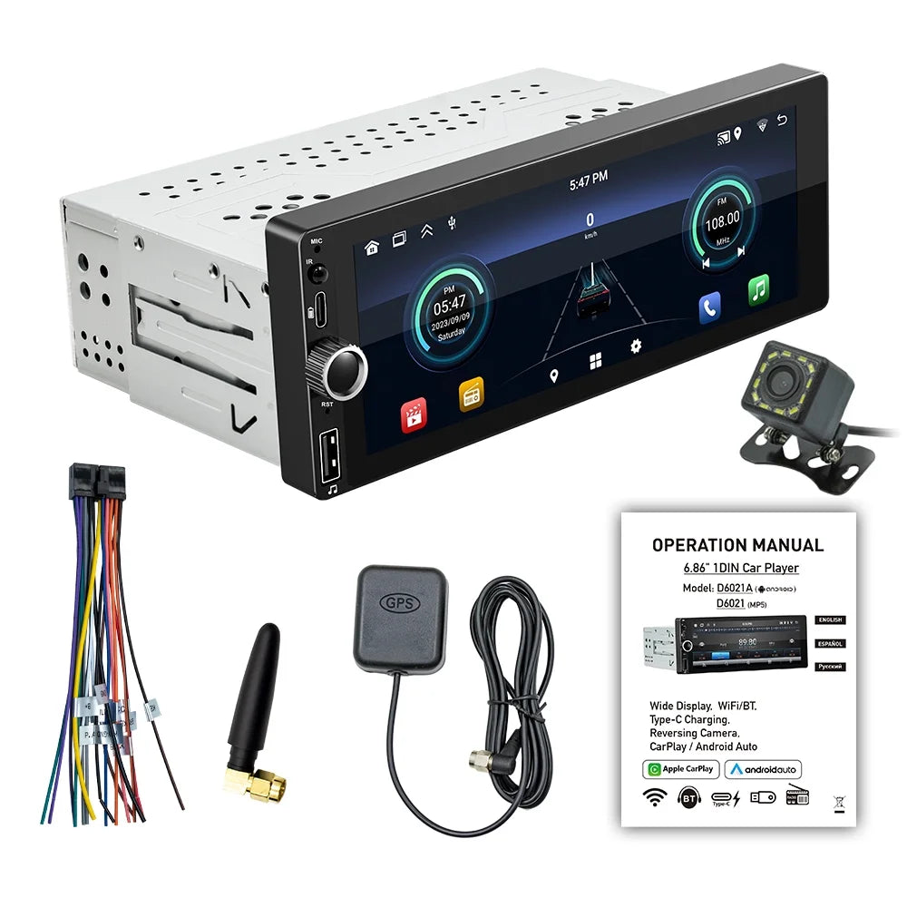 Android 13 Car Stereo Single Din Wireless Android Auto - [2+32G] 7 inch Touch Screen Radio -  Navigation, WiFi, Mirror Link +  Backup Camera and Microphone