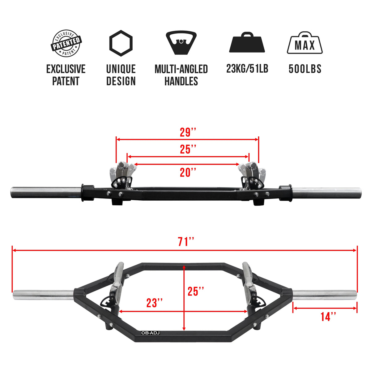 Valor Fitness Adjustable Trap Bar- Multiple Width Options for Shrugs, Deadlifts, and Squats