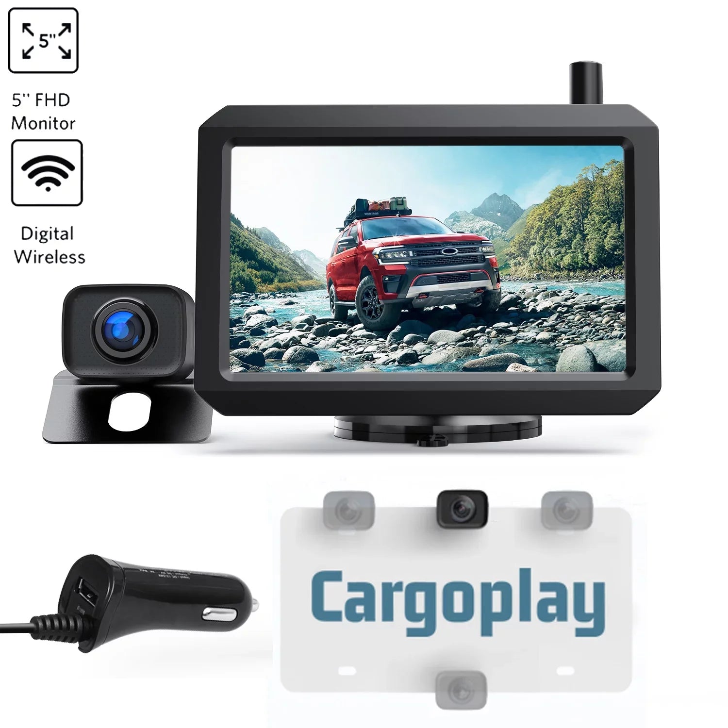 Digital Wireless Rear View Camera with 5″  Monitor, Wireless Backup Camera System Waterproof Reverse Camera for Trucks Under 33FT