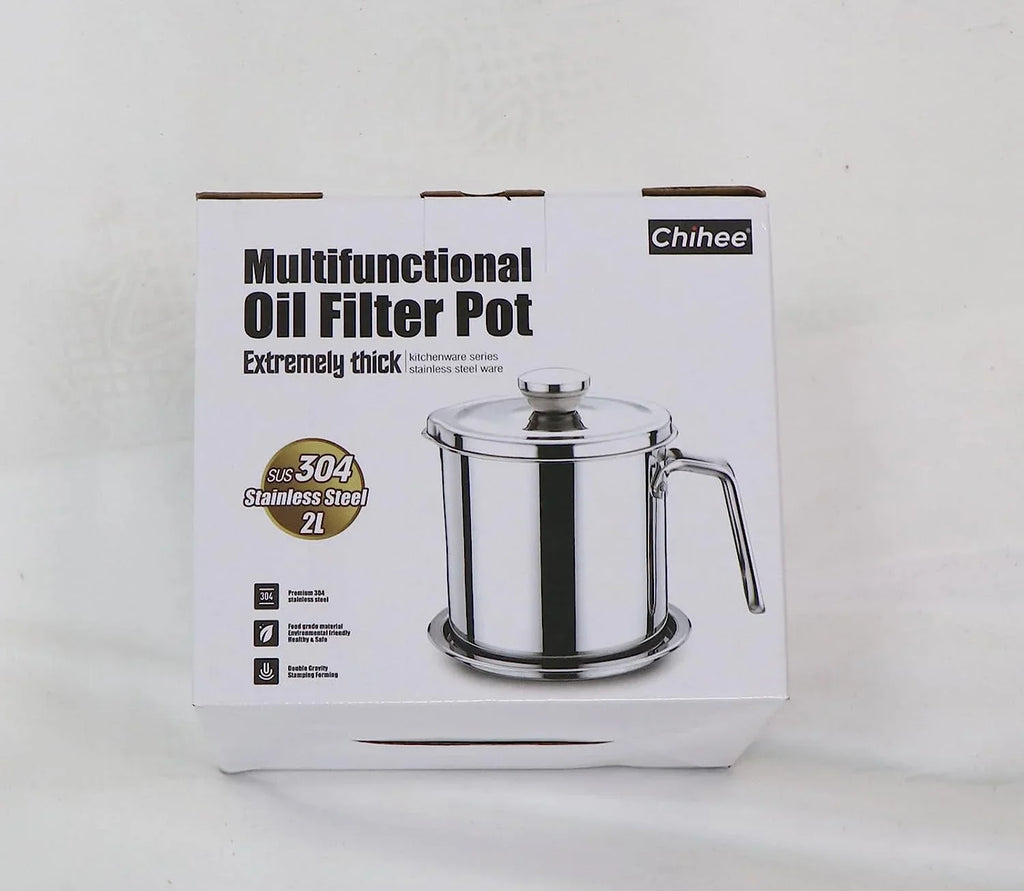Oil Strainer Pot Grease Can 2L / 67.6 fl oz,Food Strainer Stainless Steel Oil Storage Container,with Fine Mesh Strainer Dust-proof Lid Non-slip Tray,for Storing Frying Oil & Cooking Grease