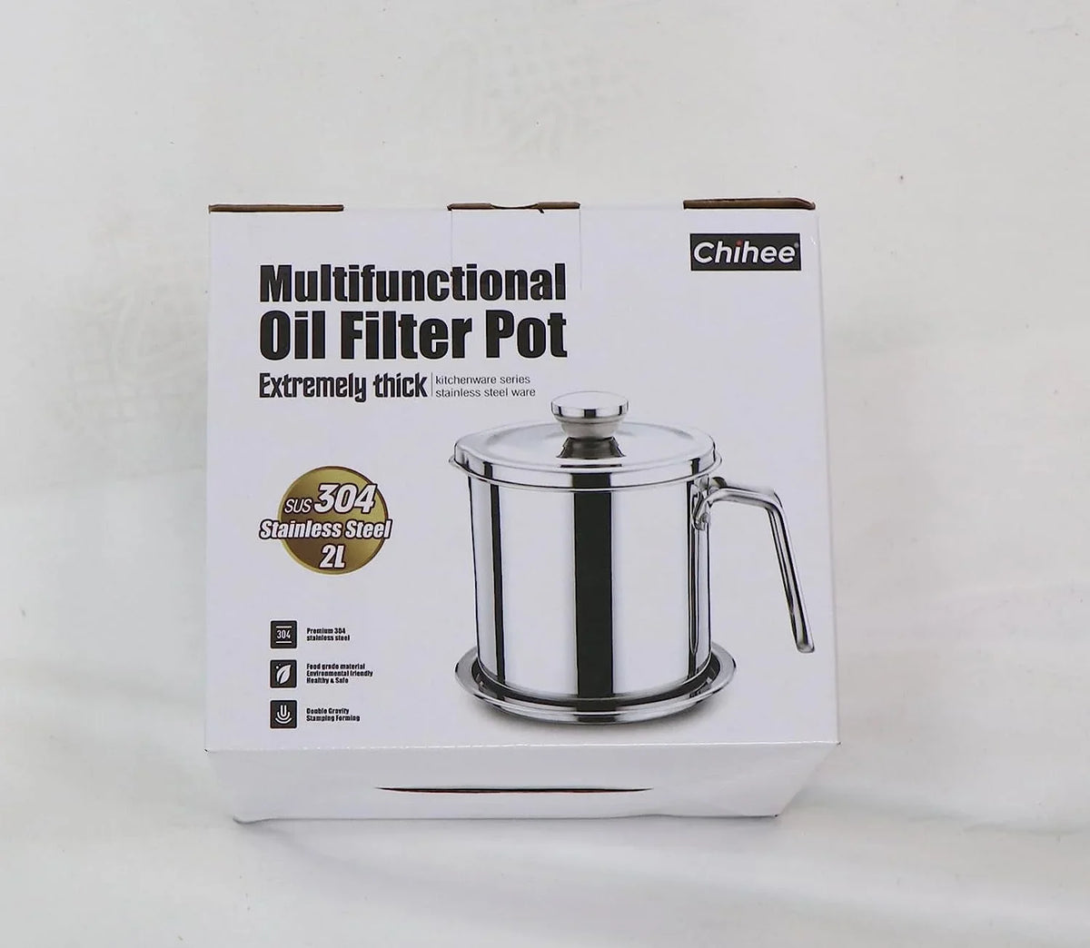 Oil Strainer Pot Grease Can 2L / 67.6 fl oz,Food Strainer Stainless Steel Oil Storage Container,with Fine Mesh Strainer Dust-proof Lid Non-slip Tray,for Storing Frying Oil & Cooking Grease