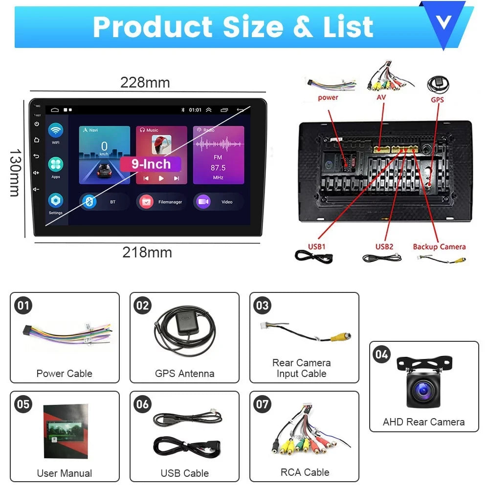 Podofo 2+32G for Toyota Camry 2006-2011 Car Stereo Radio Wireless Carplay Android Auto Mirror Link 9'' Touchscreen  1080P   Hifi  Bluetooth,  Backup Camera