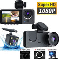 Hanru 1080P 3 Channel Front Rear Inside Dash Cam, Dash Camera,  Backup Cam for Cars, Three Way Triple Car Driving Recorder, 170°, Night Vision, Loop Recording, -Sensor, Parking Monitor,