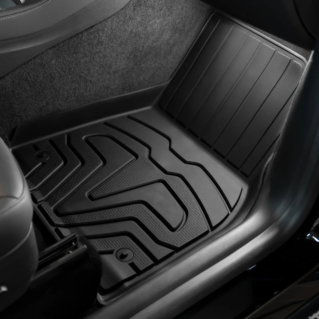 Ikon Motorsports 3D  Floor Mats + Trunk Mat Compatible with 2020-2023 Tesla Model , All Weather Floor Liners, Front & 2nd Row Full Set Custom Protection Heavy Duty Rear Tray Cargo Mats, Black