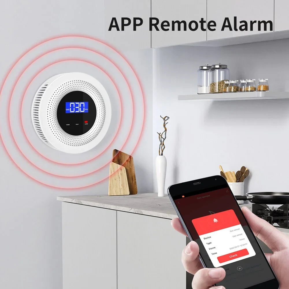 Tuya Wifi Gases Leakage Detection Device Live Voice Prompt  Remote Alarm with Concentration Display  Power Supplys High Decible Alarm