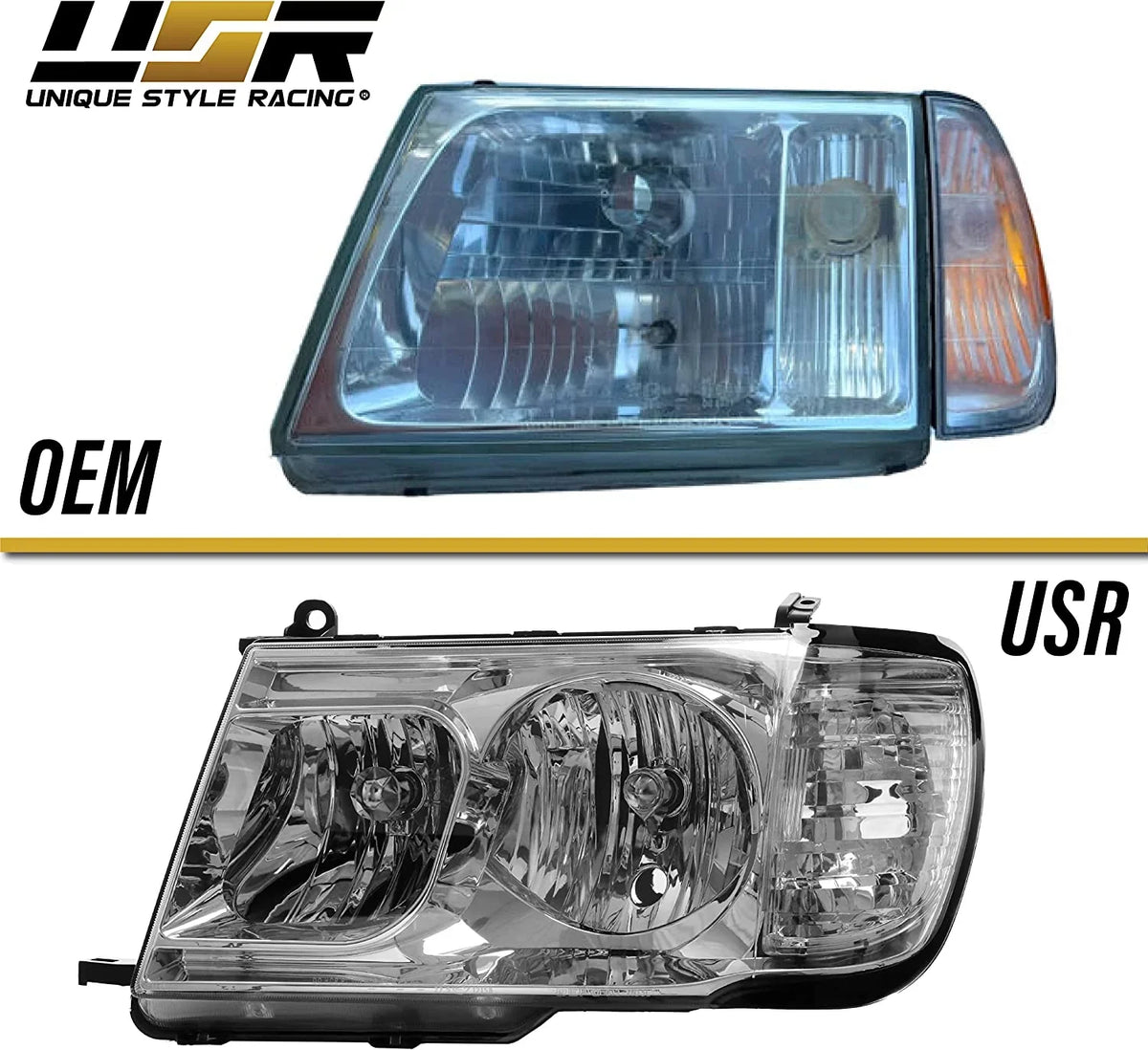 Headlights - Headlamps Set (Left + Right) Compatible with 1998-2005 Toyota Land Cruiser  100 (Euro Style with Clear Corner  Piece Design)