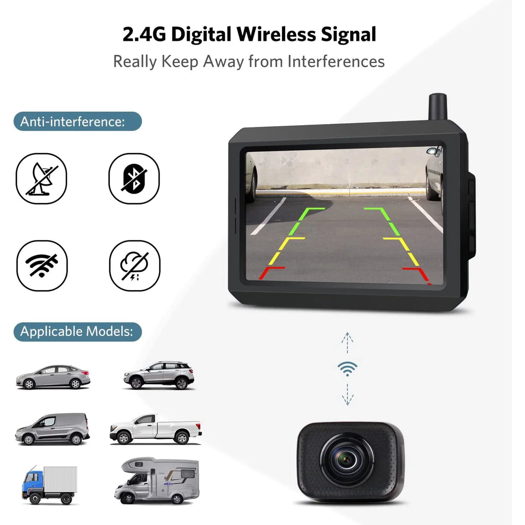 Digital Wireless Rear View Camera with 5″  Monitor, Wireless Backup Camera System Waterproof Reverse Camera for Trucks Under 33FT