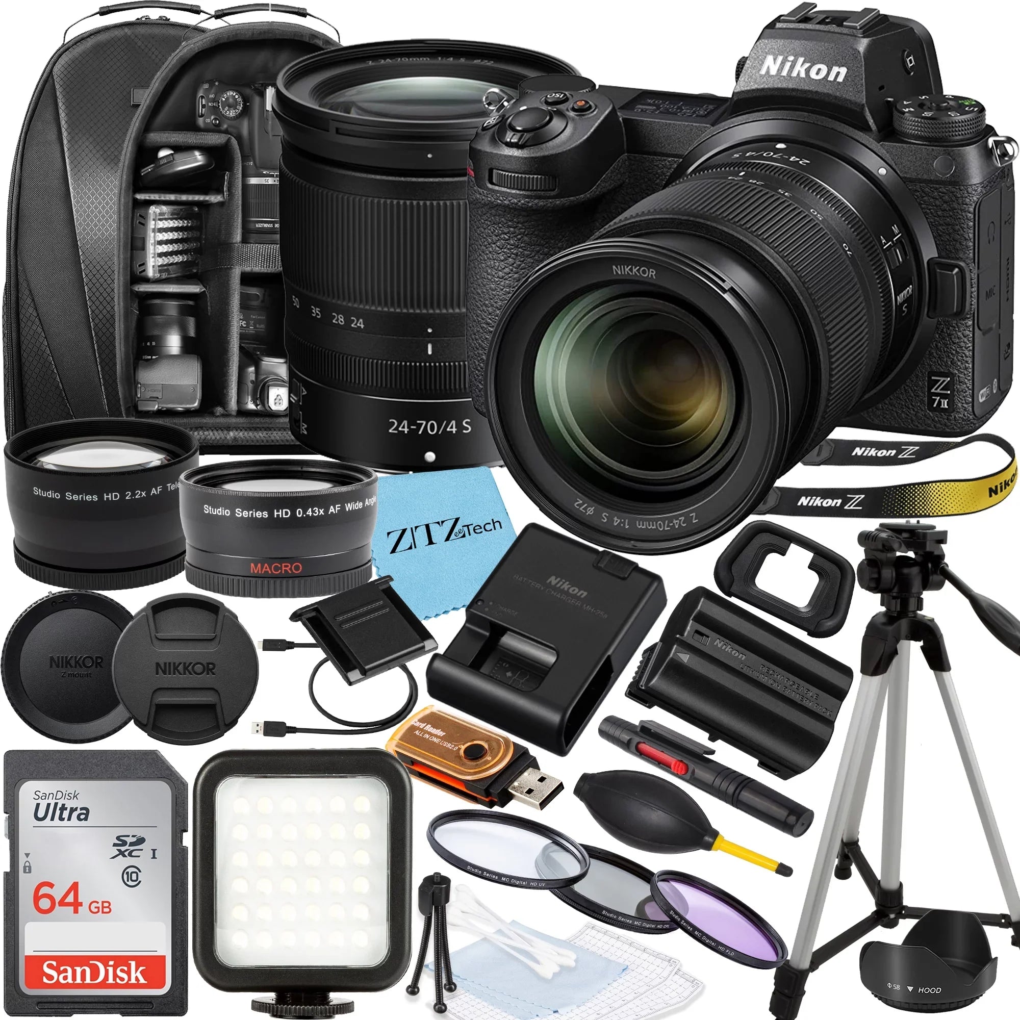 Nikon   Mirrorless Camera with   24-70mm f/4  Lens, SanDisk 64GB Memory Card, Backpack, Flash, Tripod and ZeeTech Accessory Bundle