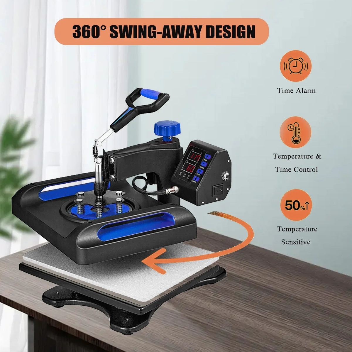 Blue Heat Press Machine 8 in 1, 12 x 15 Inches Sublimation Transfer Printer, Digital Precise  Control Printing, 360 Swing Away Vinyl Transfer Printer for -Shirts, Canvas Bag, Pillow, Banner