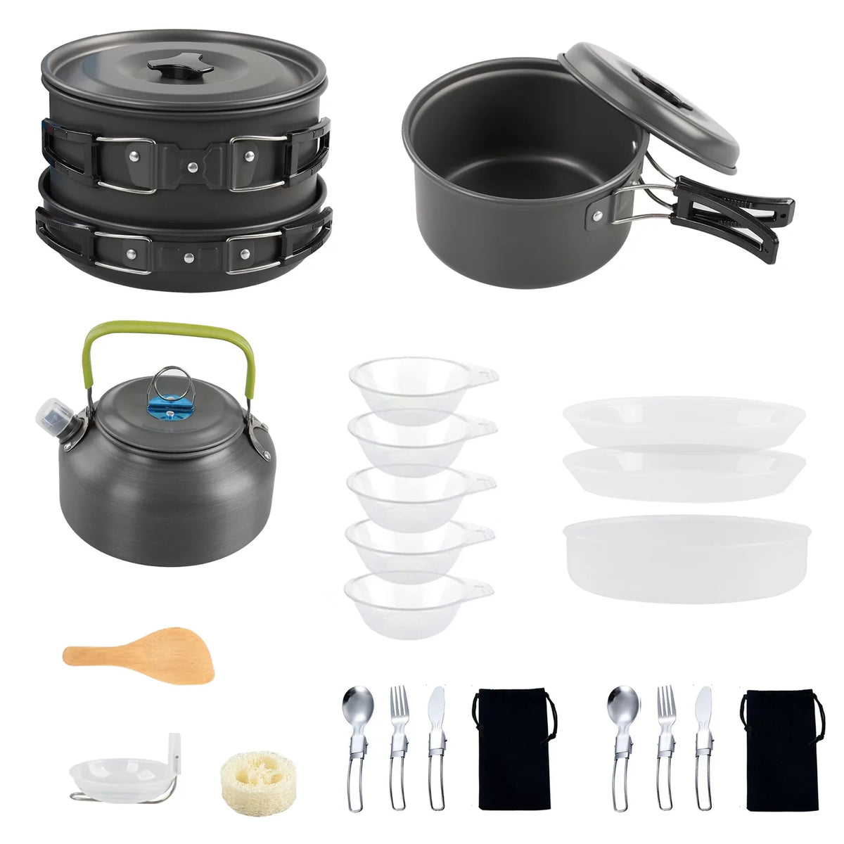 moobody Camping Cookware Mess Kit Non-Stick Pot and Pan Set with Kettle for Camping Hiking Backpacking