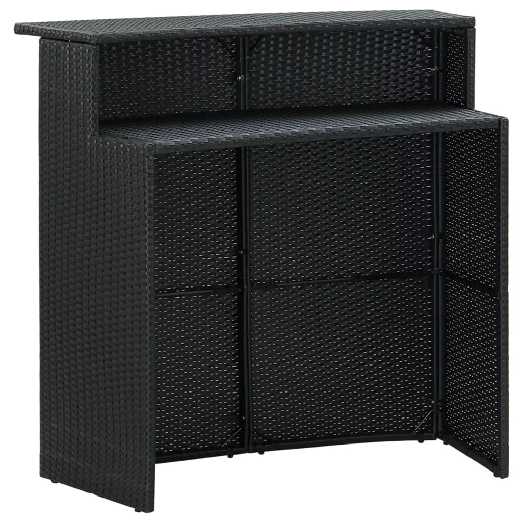 Anself 3 Piece Patio Bar Set Bar Table and 2 Cushioned Bar Stool Chair with Footrest and Backrest Black Poly Rattan for Patio, Balcony, Garden, Backyard, Outdoor Furniture