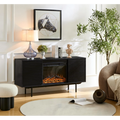 DeeHome  The whole cabinet is made of black oak board, the middle layer board on both sides of the cabinet can be adjusted, the furnace is embedded in the middle grid with the remote control
