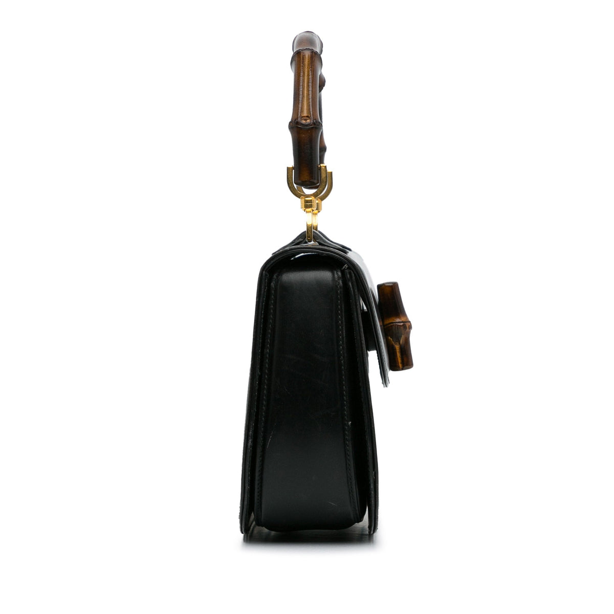 Pre-Owned Authenticated Gucci Bamboo Night Calf Leather Black Handbag Top HandleBag Unisex (Good)